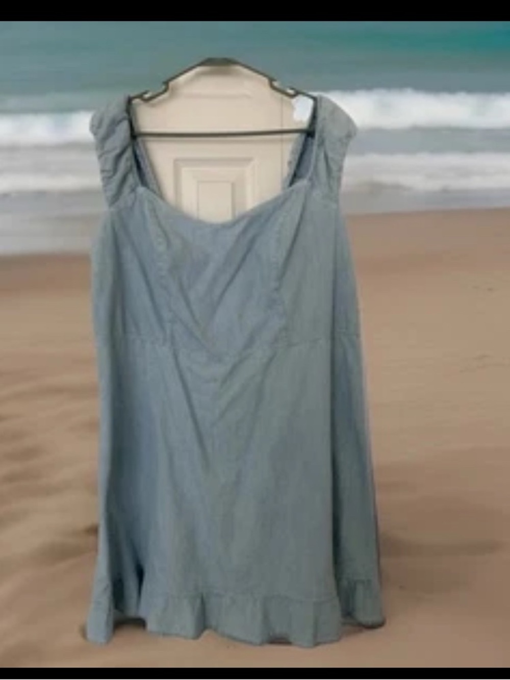 NWT Old Navy Light Wash Ruffle Hemline Denim Mini Sun Dress or Top Plus …